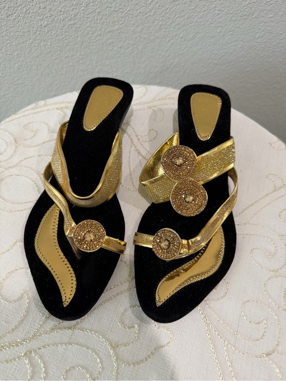 Gold Embellished Women's Slip-On Mules